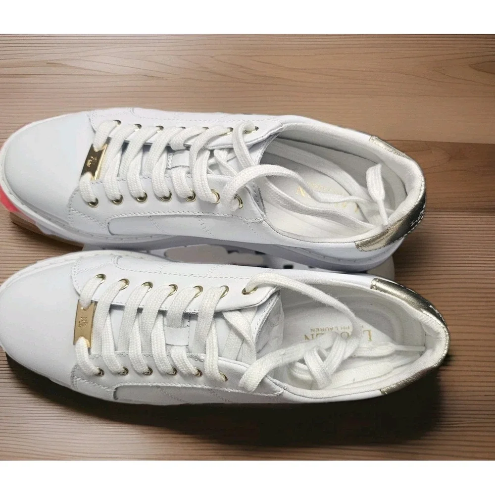 Polo Lauren‎ Ralph Lauren Women's Angeline White/Gold LOGO Sneakers 10B NIB RARE